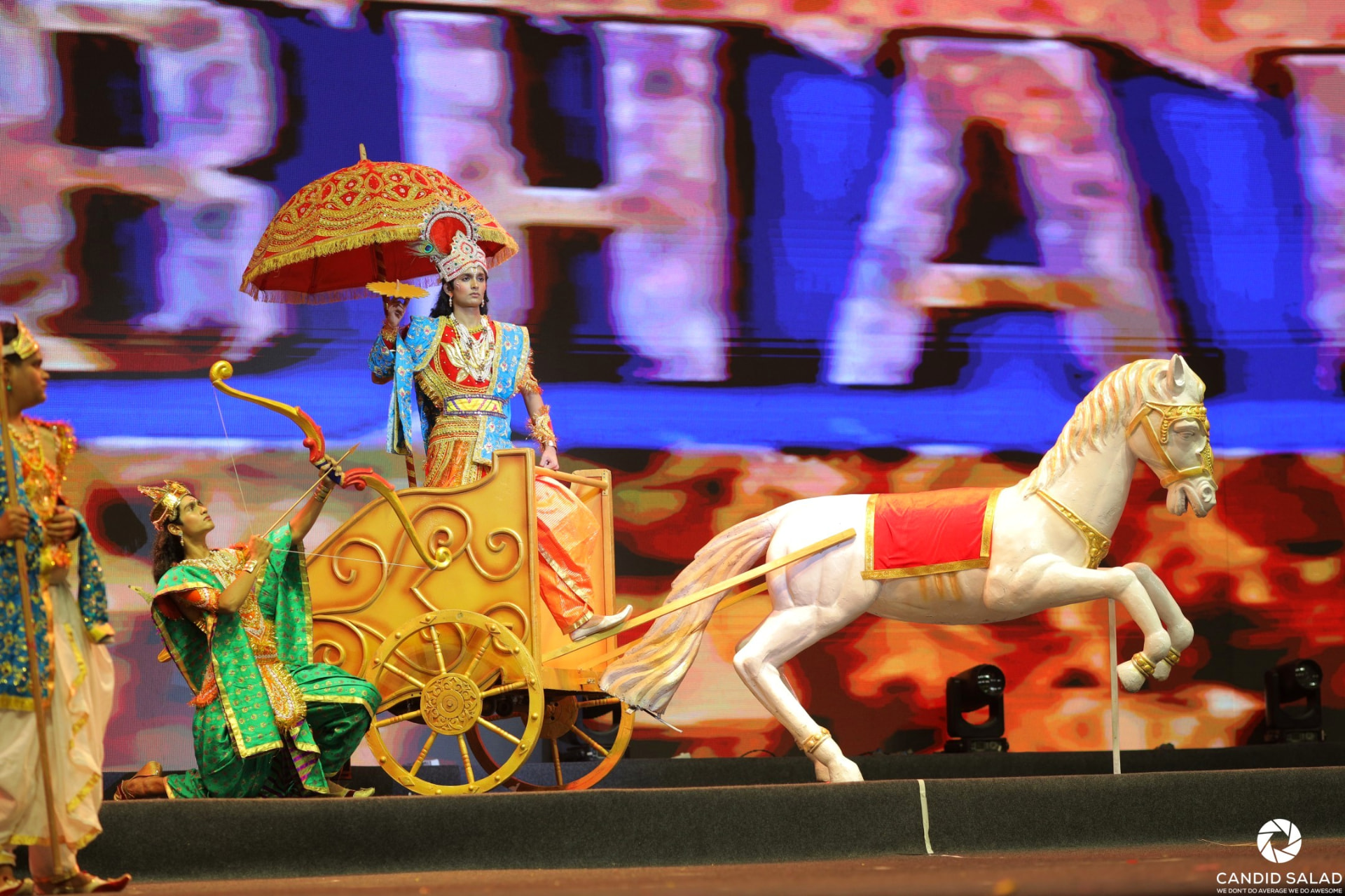 Krishna and Arjuna chariot scene staged for a school annual function production