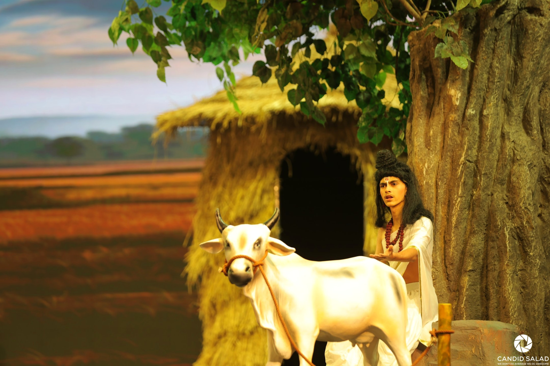 Detailed village set design for a school theatre production