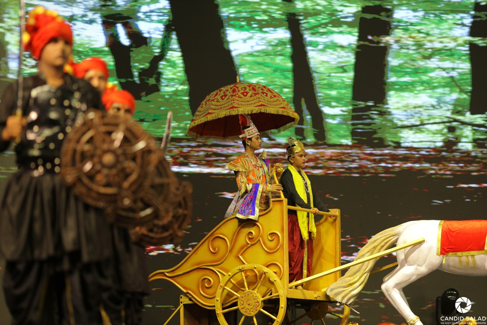Mahabharata chariot procession act performed by school students on stage